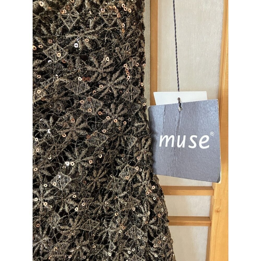 NWT Women’s Muse Brown Sequin V Neck Cocktail Dress Lined Size 0 MSRP $185 - Picture 12 of 13